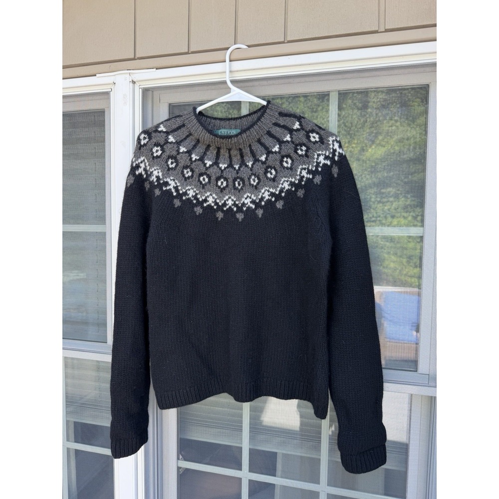 Vintage Ralph Lauren Merino Wool Sweater Fair Isle Womens L exclusive Hand Knit